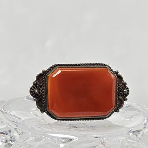 Vintage Orange Brooch with Silver Detailing